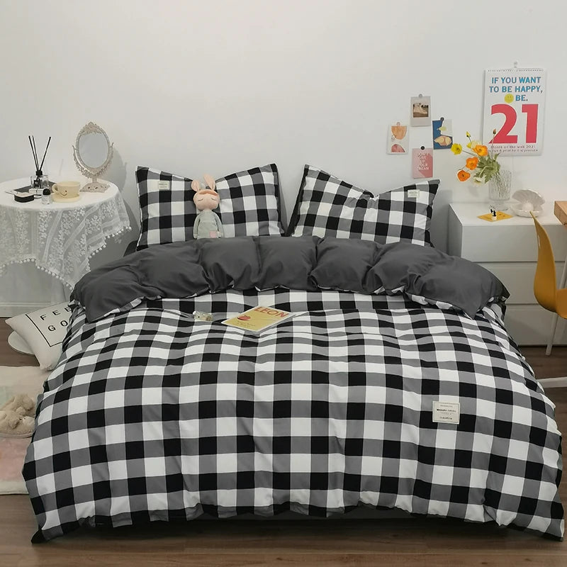 100% Cotton Plaid Stripe Duvet Cover Set - 3-Piece Breathable Washed Twill Bedding (1 Duvet Cover + 2 Pillowcases)