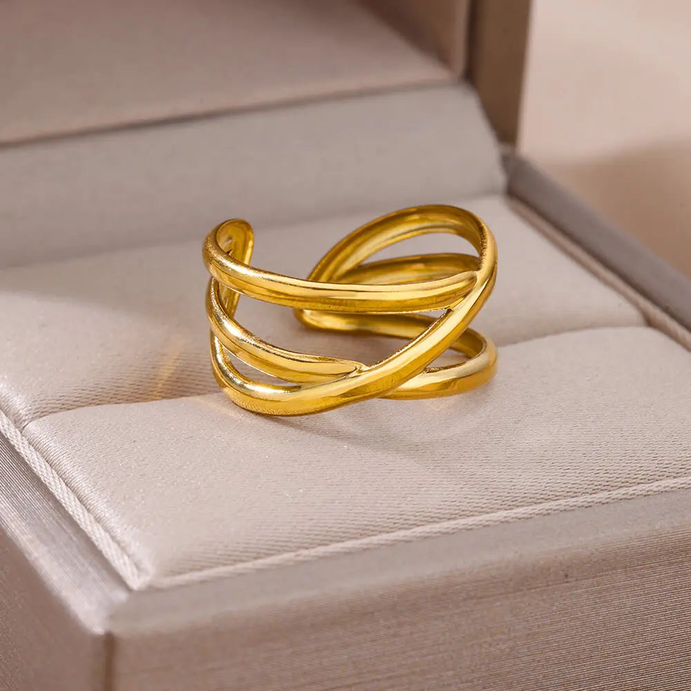 316L Stainless Steel Gold-Tone Women's Ring – Hypoallergenic Classic Tension-Set Wedding & Couple Ring