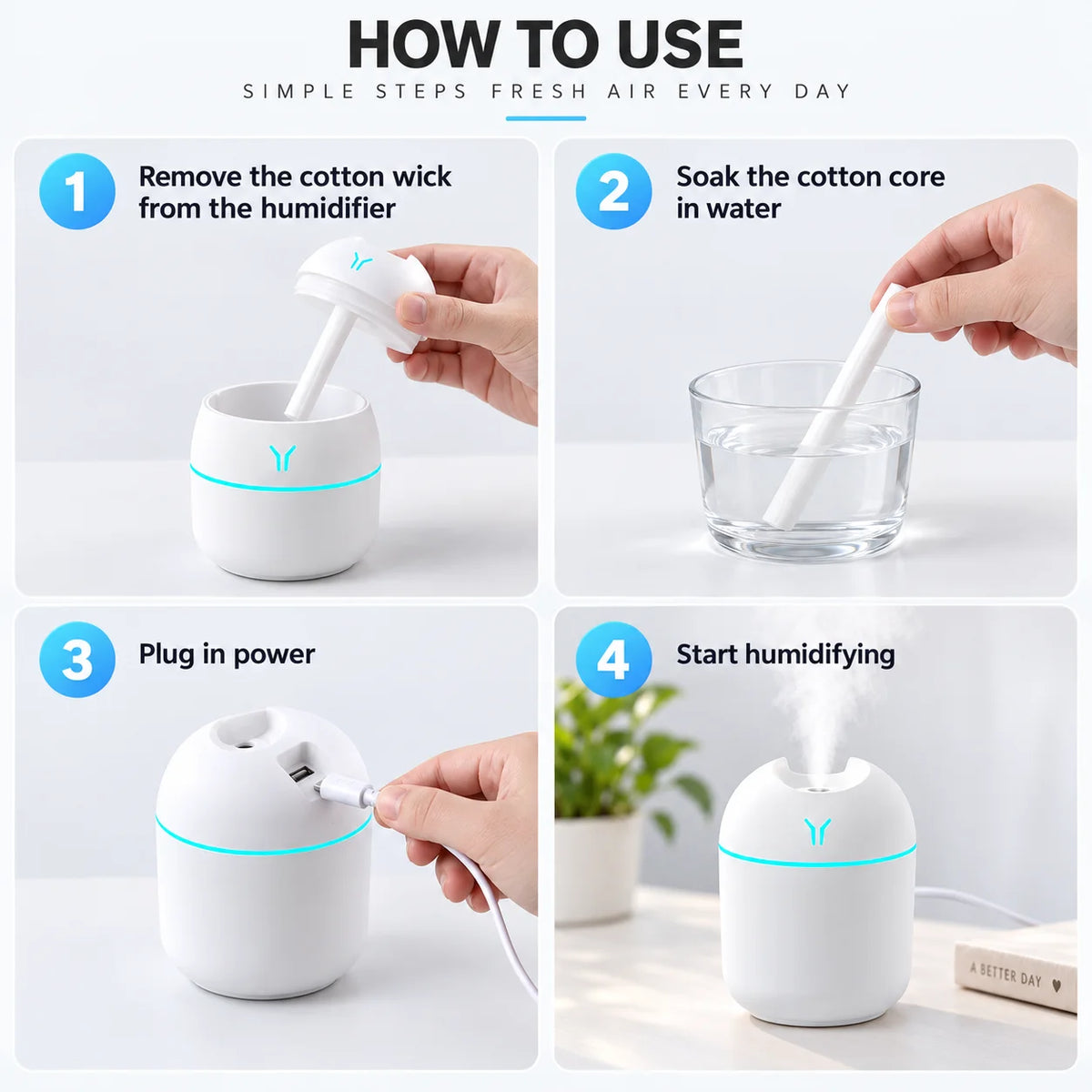 250ml Mini USB Humidifier Aromatherapy Diffuser - Cool Mist, RGB LED Night Light, Quiet for Home Car Office
