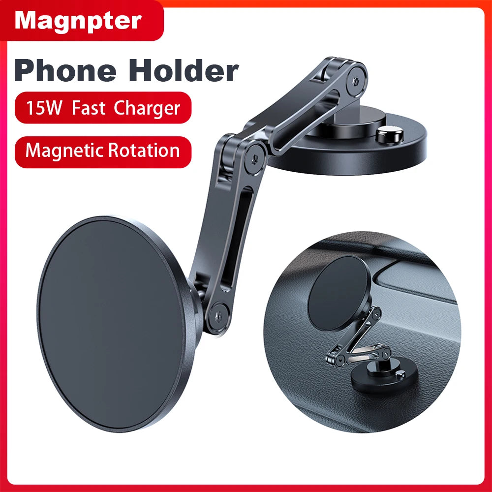 Magnetic Wireless Car Phone Charger Mount 15W Fast Charge 360° Rotating Dashboard & Windshield Phone Holder for iPhone and Android