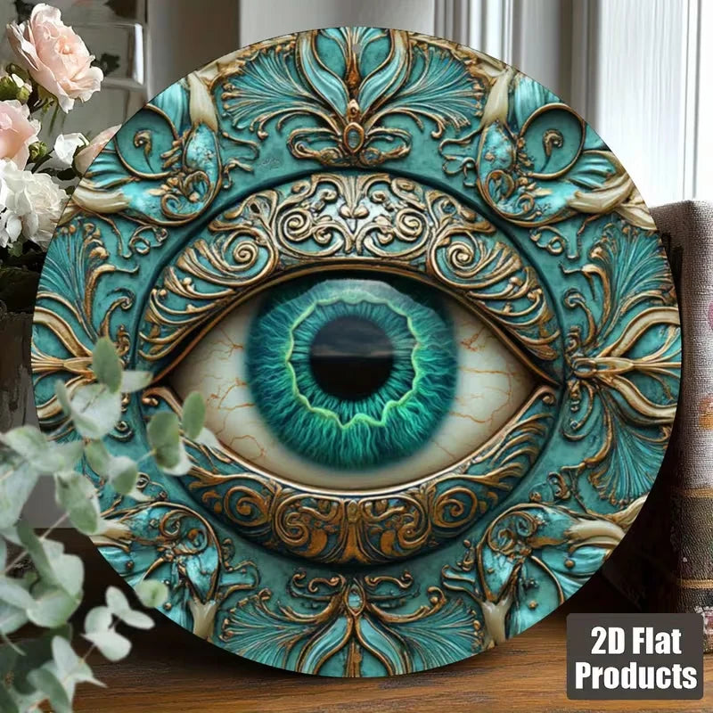 Evil Eye Tin Wall Decor - Boho Rustic Mandala Trident Metal Sign