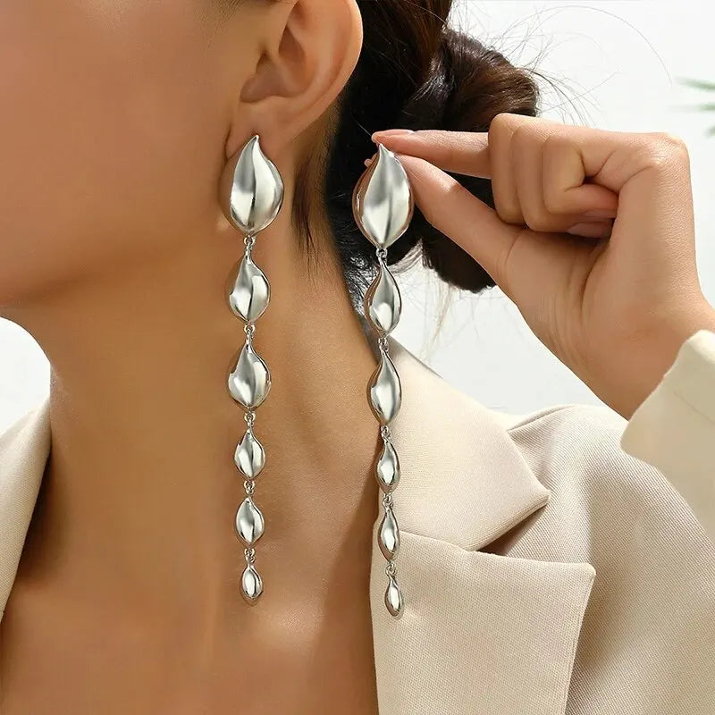 Geometric Long Tassel Drop Earrings for Women Gold & Silver Statement Evening Jewelry