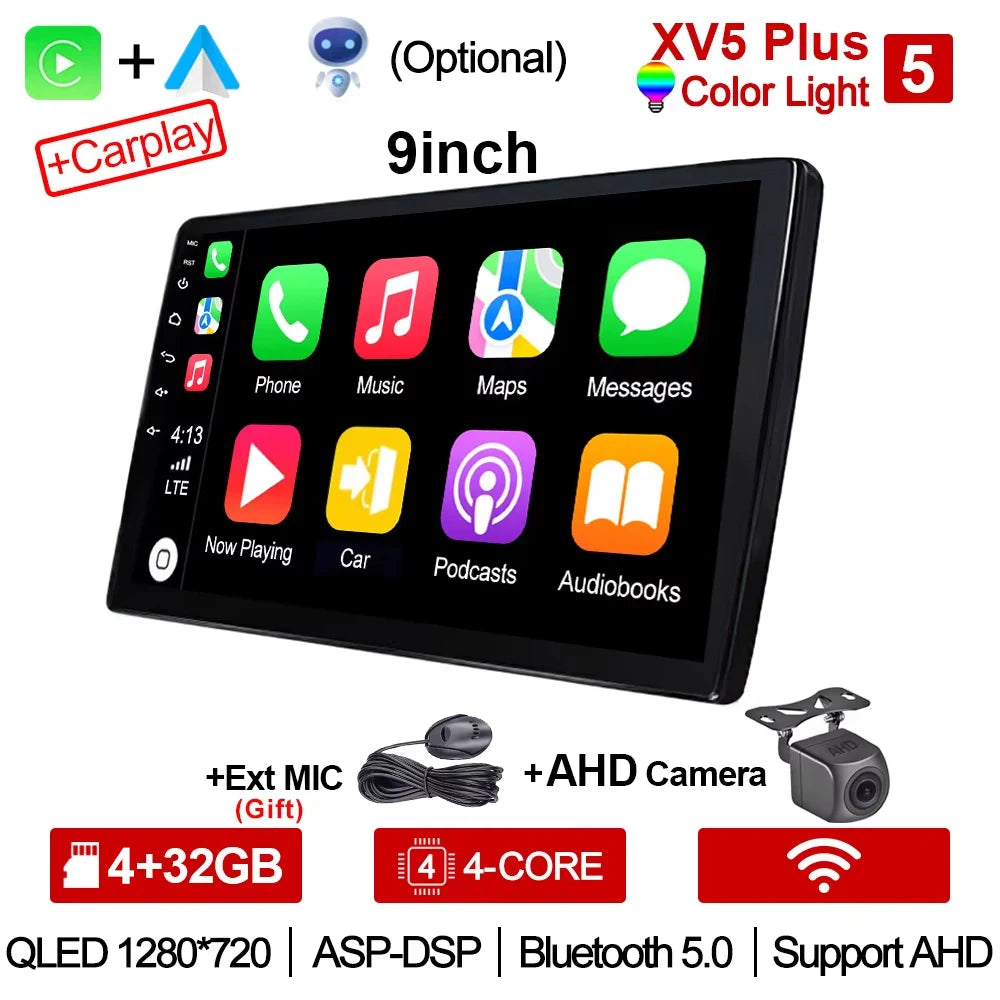 2-DIN Android Car Stereo - CarPlay & Android Auto, 7/9/10.1 inch (17.8/22.9/25.6 cm) QLED GPS, 8-Core CPU, DSP, WiFi & 4G, 6GB/128GB