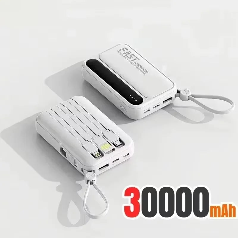 Fast Charging 50000mAh Power Bank with 4 Built-in Type-C Cables - 120W Portable Charger for iOS and Android Devices