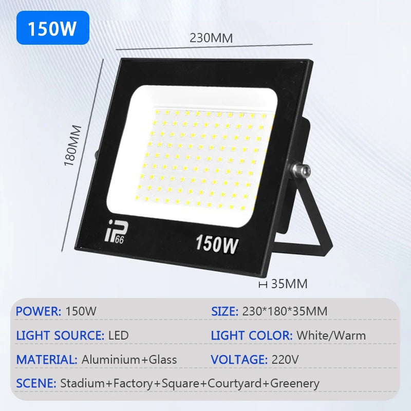 Outdoor LED Floodlight IP66 Waterproof Spotlight — 10W/20W/30W/50W/100W/150W/200W for Garden Porch Courtyard