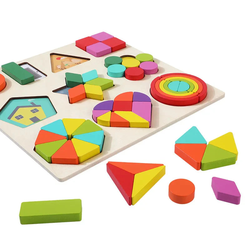 Montessori Wooden Geometric Shape Puzzle Board - Early Learning Matching Toy for Toddlers & Preschoolers, 30 x 30 x 1.5 cm (11.8 x 11.8 x 0.6 in)