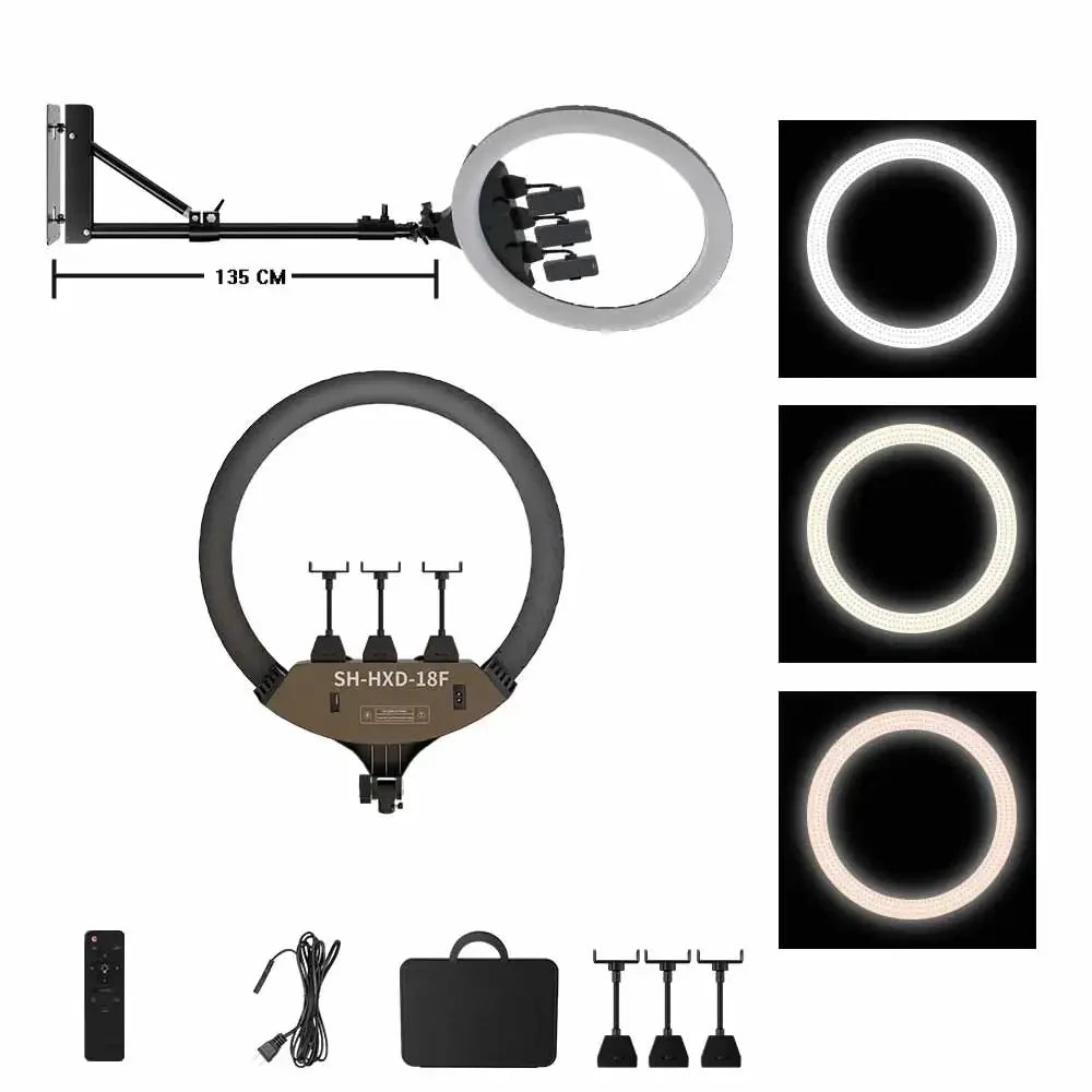 18-Inch (45 cm) 36W Bi-Color Ring Light Kit – Adjustable Stand, Phone Holder & Carry Bag for Makeup, Tattoo, Lash Extensions, Barber