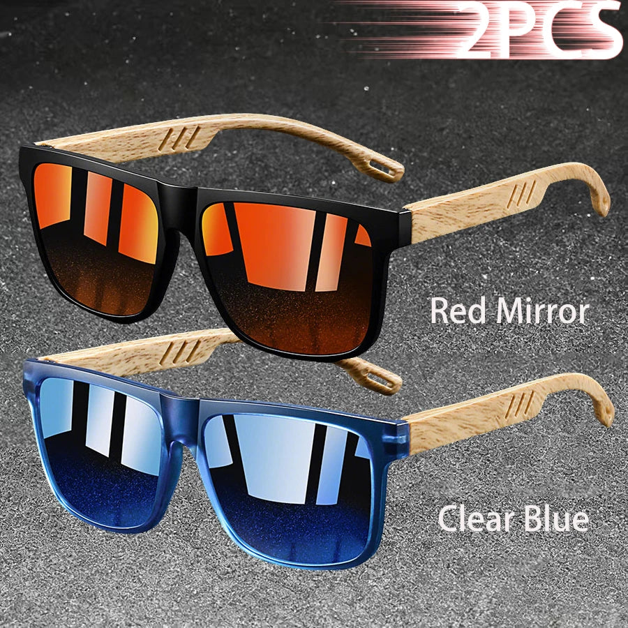 Vintage Square Frame Sunglasses for Men & Women - UV400 Mirror Lens Unisex Driving & Fishing Eyewear
