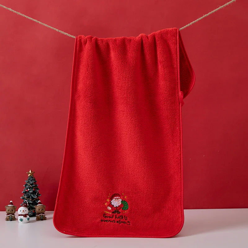 Christmas Coral Fleece Embroidered Hand & Face Towel 35 x 75 cm (13.8 x 29.5 in) Super Plush Absorbent Holiday Gift