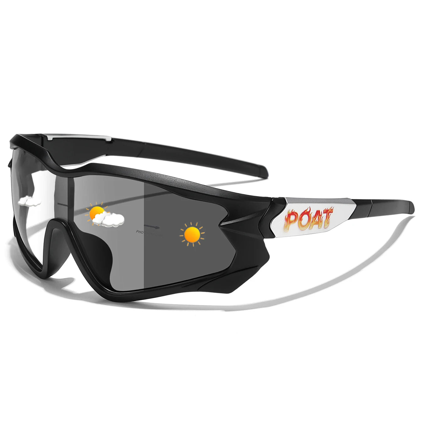 Unisex Photochromic Road Bike Sunglasses - Polycarbonate Lenses, 142 mm (5.6 in) W x 58 mm (2.3 in) H