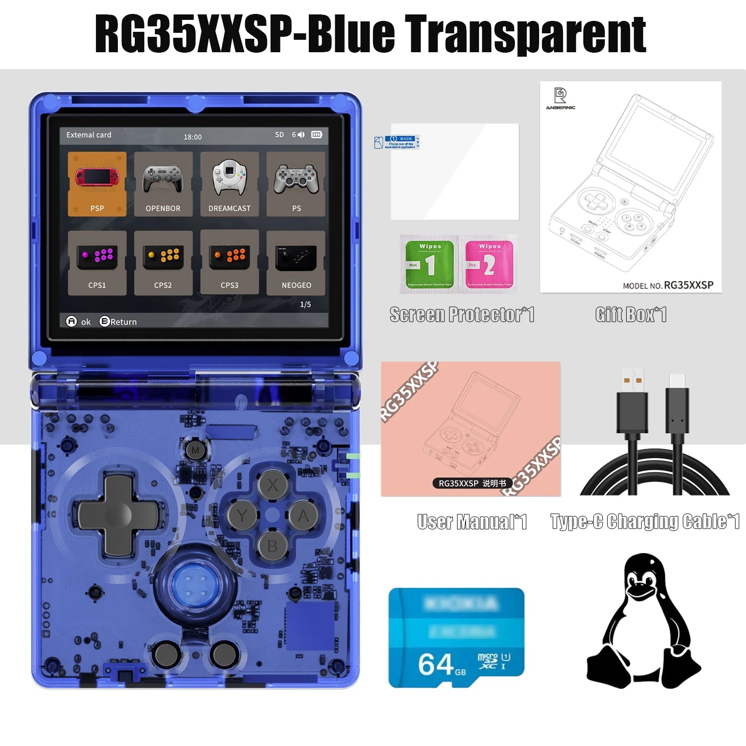 Retro Handheld Game Console - 3.5-inch (8.9 cm) IPS Screen, 3300mAh Battery, HDMI TV Out, Bluetooth 4.2, 5500+ Games