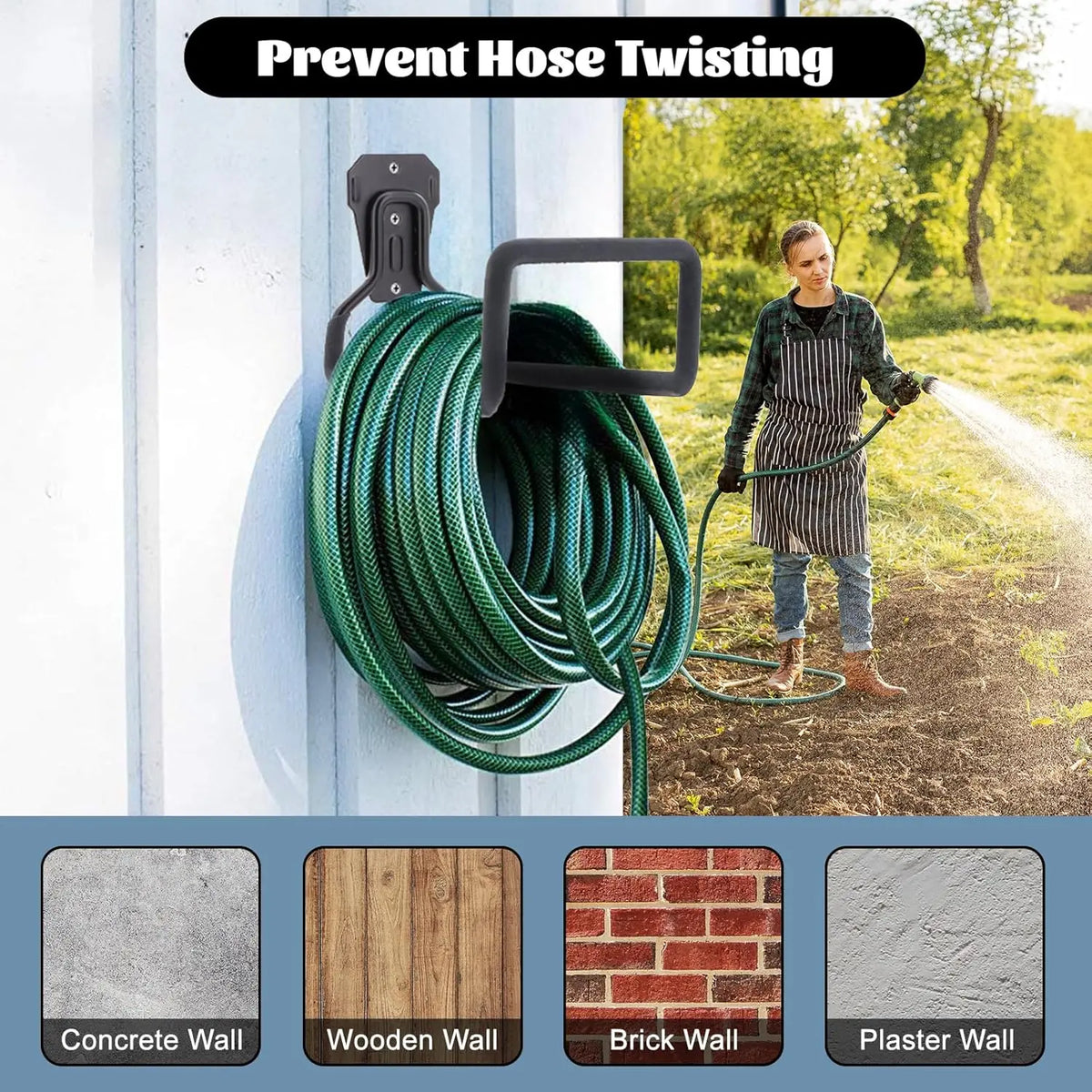 1/2-Pack Heavy Duty Wall Mount Hose Holder - Metal Hanger with Anti-Slip Foam for Garden, Air & Garage