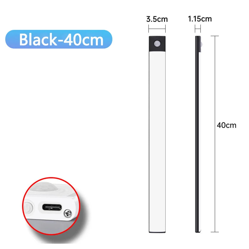 USB Rechargeable Motion Sensor LED Under-Cabinet Light — Wireless Night Light 10/20/30/40/50cm (4/8/12/16/20 in) for Kitchen, Closet, Wardrobe, Bedroom