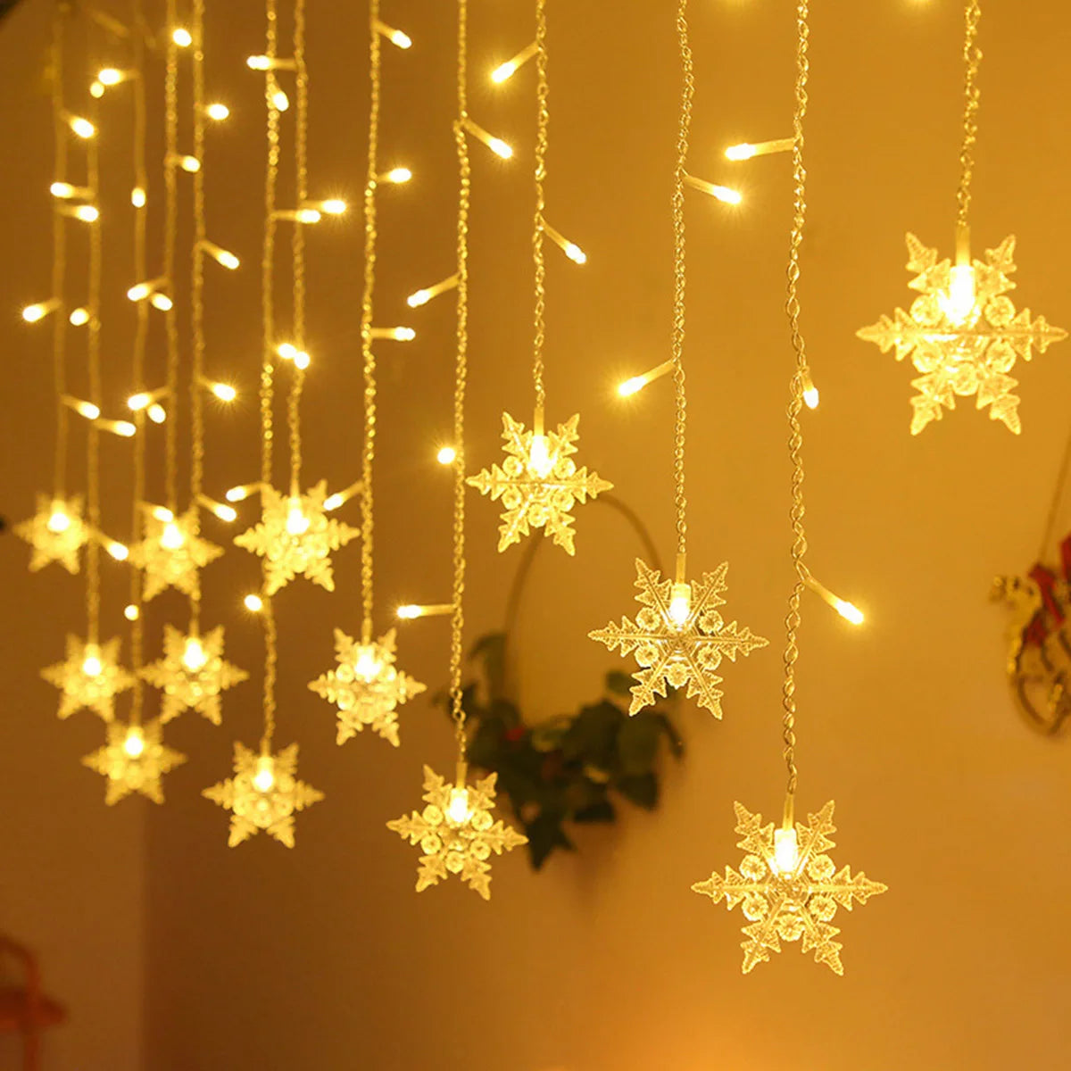 3m (9.8 ft) Snowflake LED Curtain String Lights – USB & Battery Powered Fairy Lights for Christmas, Wedding, Party, Window & Outdoor Decoration