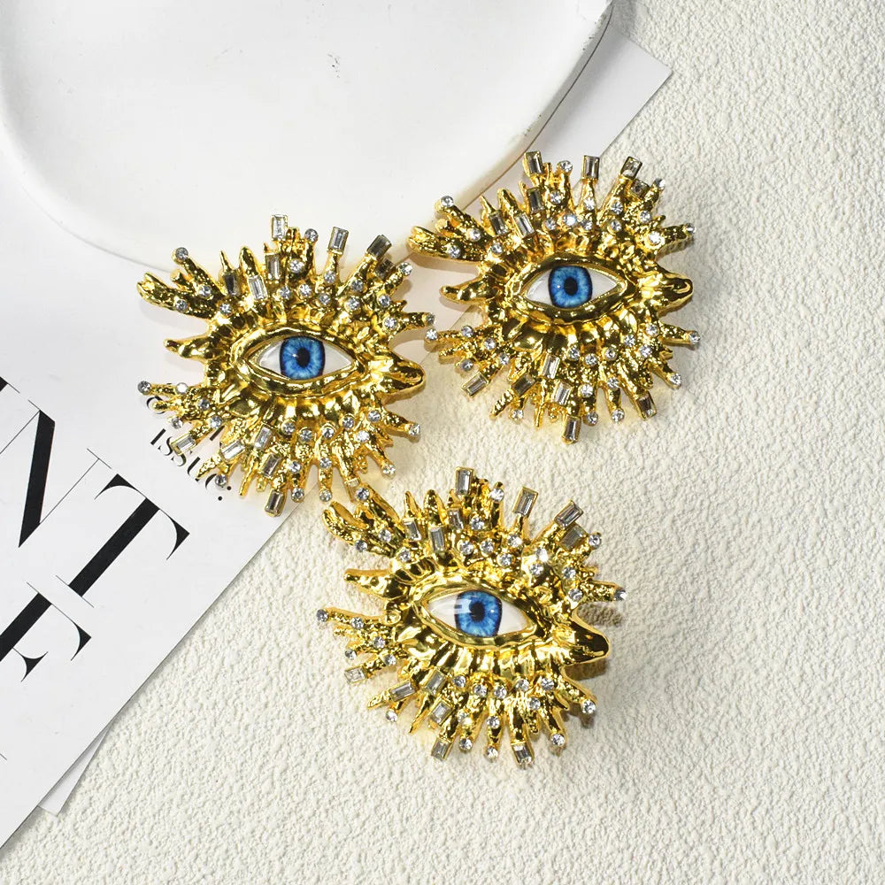 Baroque Rhinestone Big Eye Dangle Statement Earrings for Women Copper Alloy Drop Earrings