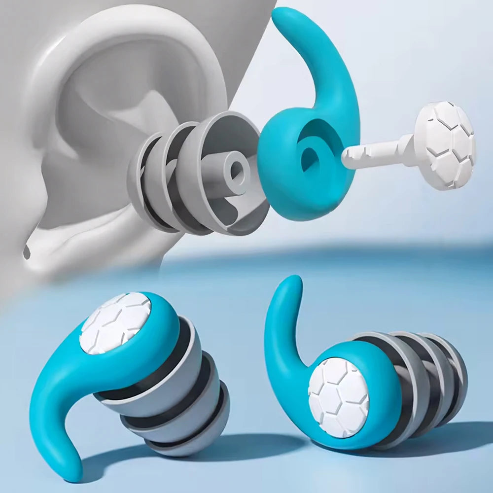 Silicone Noise-Canceling Earplugs - Waterproof 3-Layer Noise Filter for Sleep & Swimming