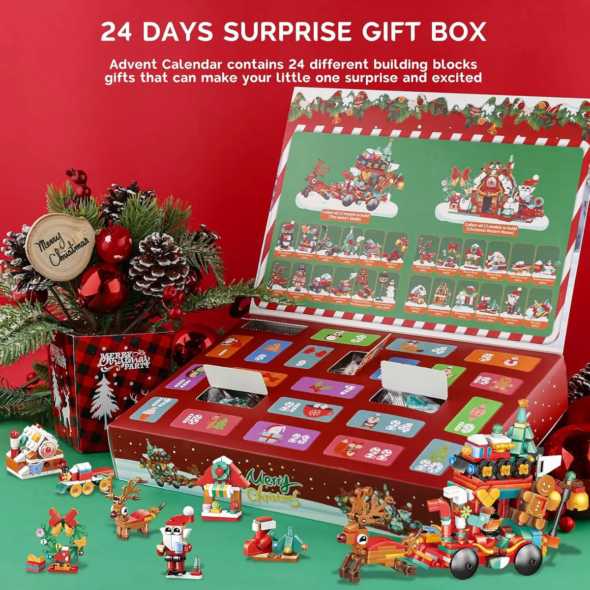 Christmas Advent Calendar 12-in-1 Building Block Set - Surprise Holiday Gift for Kids & Adults