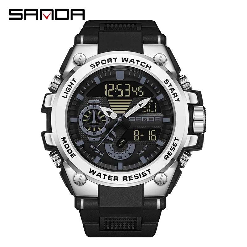 LED Dual Display Men's Digital Sports Watch - Shock Resistant Waterproof Analog-Digital