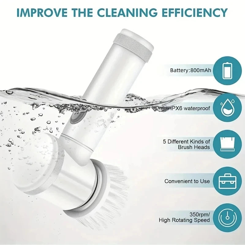 Cordless Electric Spin Scrubber – Rechargeable 5-in-1 Brush Heads for Bathroom, Kitchen, Tile, Grout & Car Cleaning