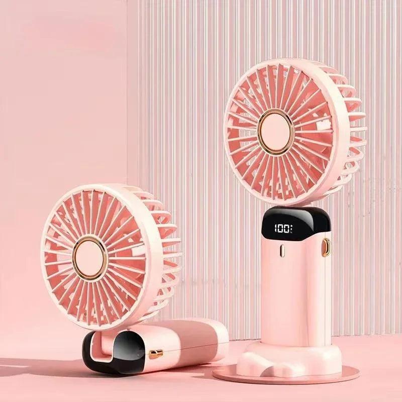 Portable USB Rechargeable Handheld Fan with LED Display, 90° Adjustable 5-Speed Mini Aromatherapy Fan
