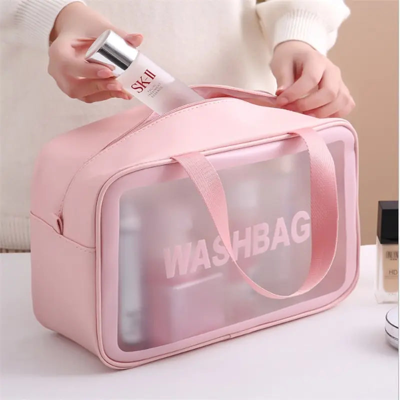 Large Transparent Waterproof Travel Makeup Bag – Clear Cosmetic Organizer 30 x 10 x 21 cm (11.8 x 3.9 x 8.3 in) Zipper Pouch for Women