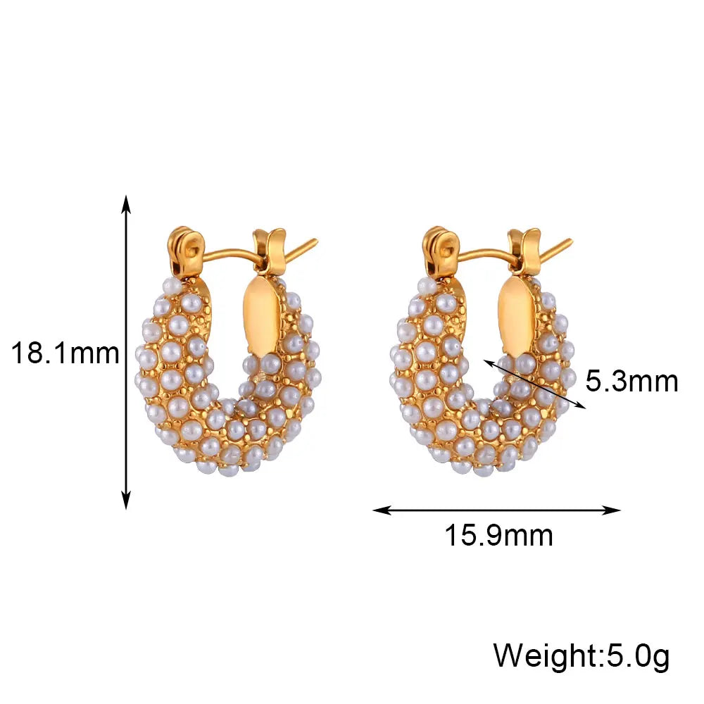 Dainty Pearl Hoop Earrings for Women — 15mm & 23mm Gold-Plated Hypoallergenic Stainless Steel Hoops