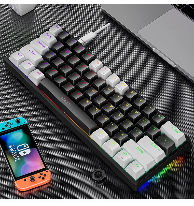 61-Key 60% Mechanical Gaming Keyboard Hotswap USB-C Wired RGB PBT Keycaps Compact Ergonomic