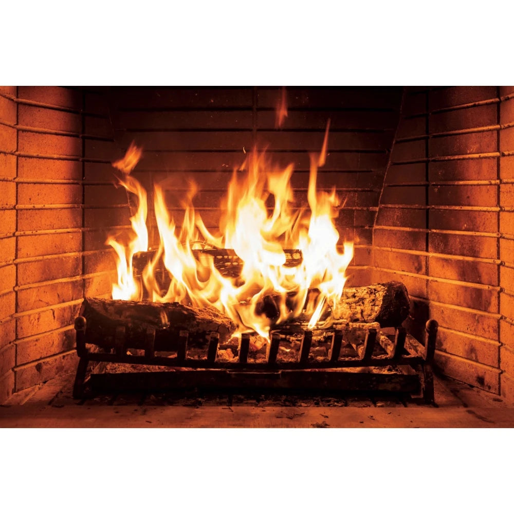 Christmas Fireplace Photography Backdrop - Burning Firewood Flame Brick Wall Photo Studio Background