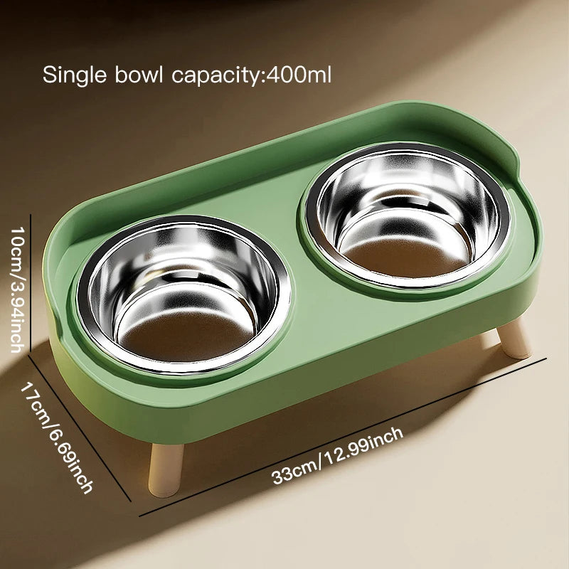 Adjustable Elevated Ceramic Double Pet Bowl for Cats and Small Dogs with Water Dispenser