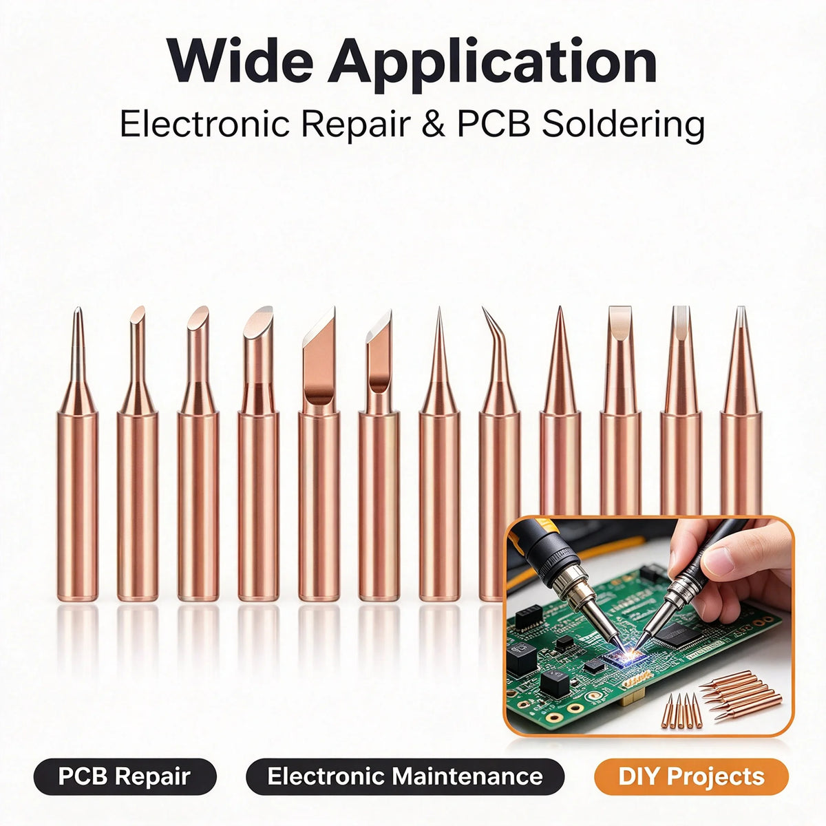 10-Piece Copper-Plated Soldering Iron Tips Set – High-Temperature Welding Tips for Electric Soldering Irons