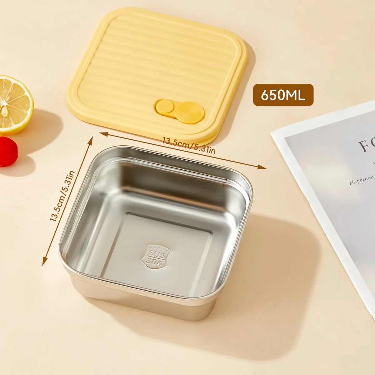 304 Stainless Steel Bento Box - Divided Airtight Lunch Box with Lid, Leakproof Meal Prep Container for Kids & Students
