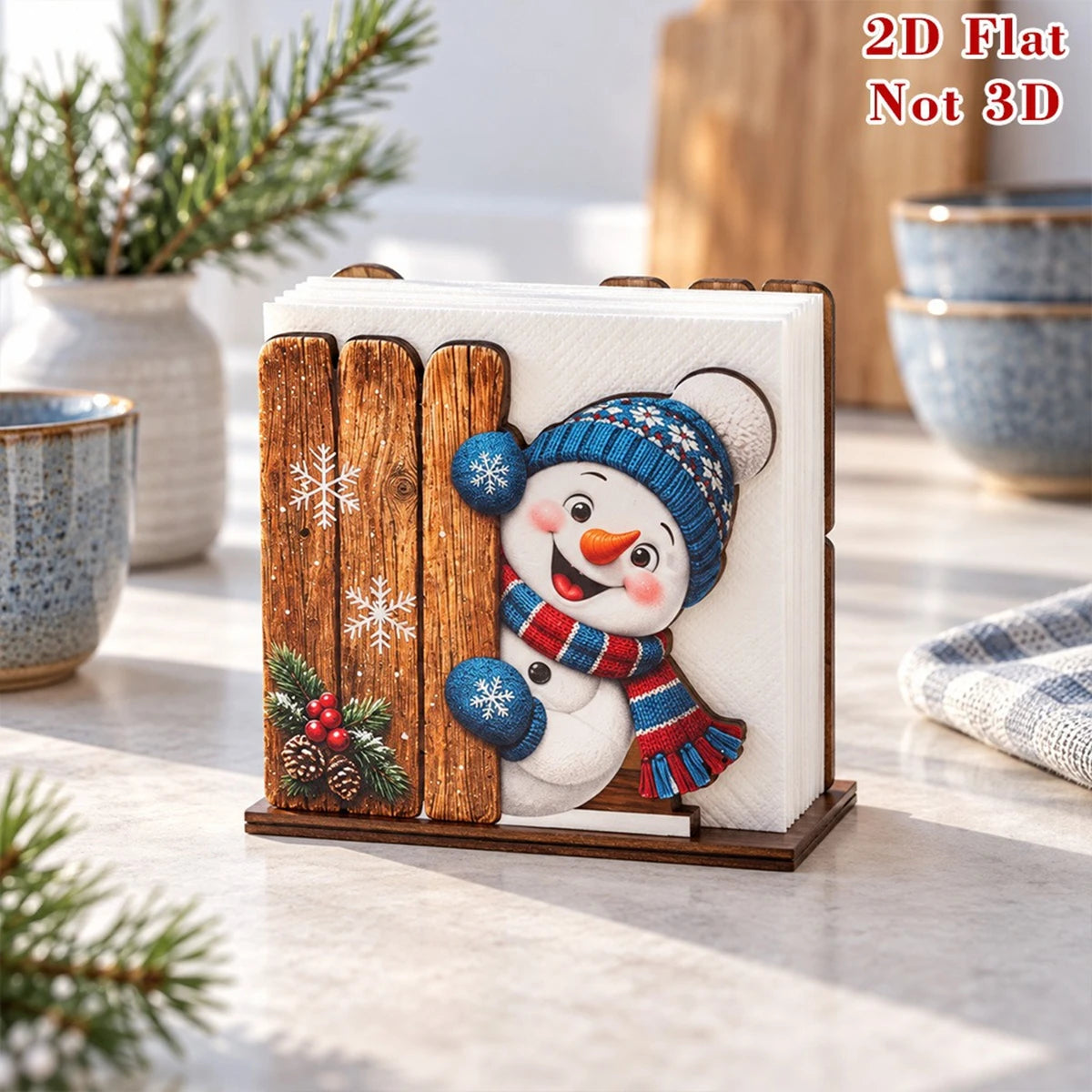 Santa Claus Wooden Napkin Holder - Holiday Tabletop Napkin & Tissue Holder, Christmas Dining Decor