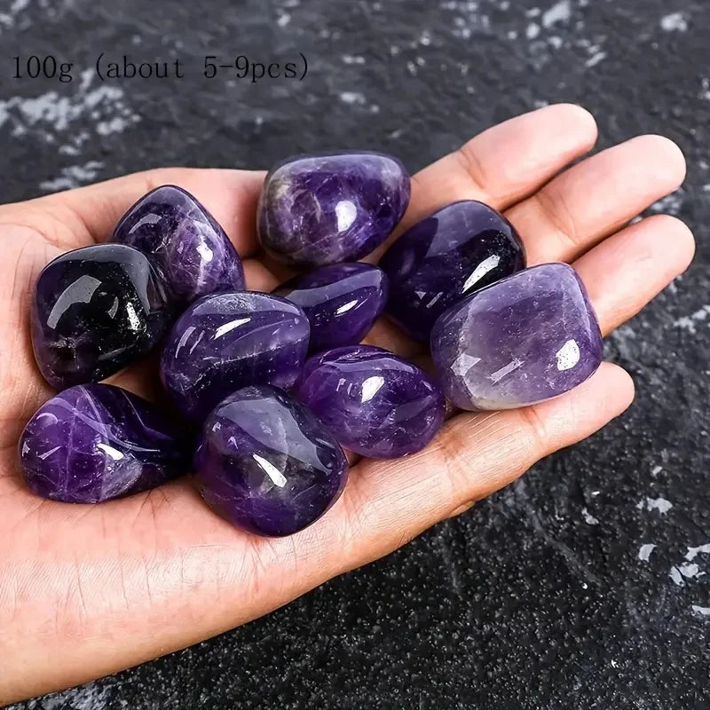 100 g (3.5 oz) Natural Amethyst Tumbled Stones – Bulk Polished Reiki Healing Crystals for Home Decor