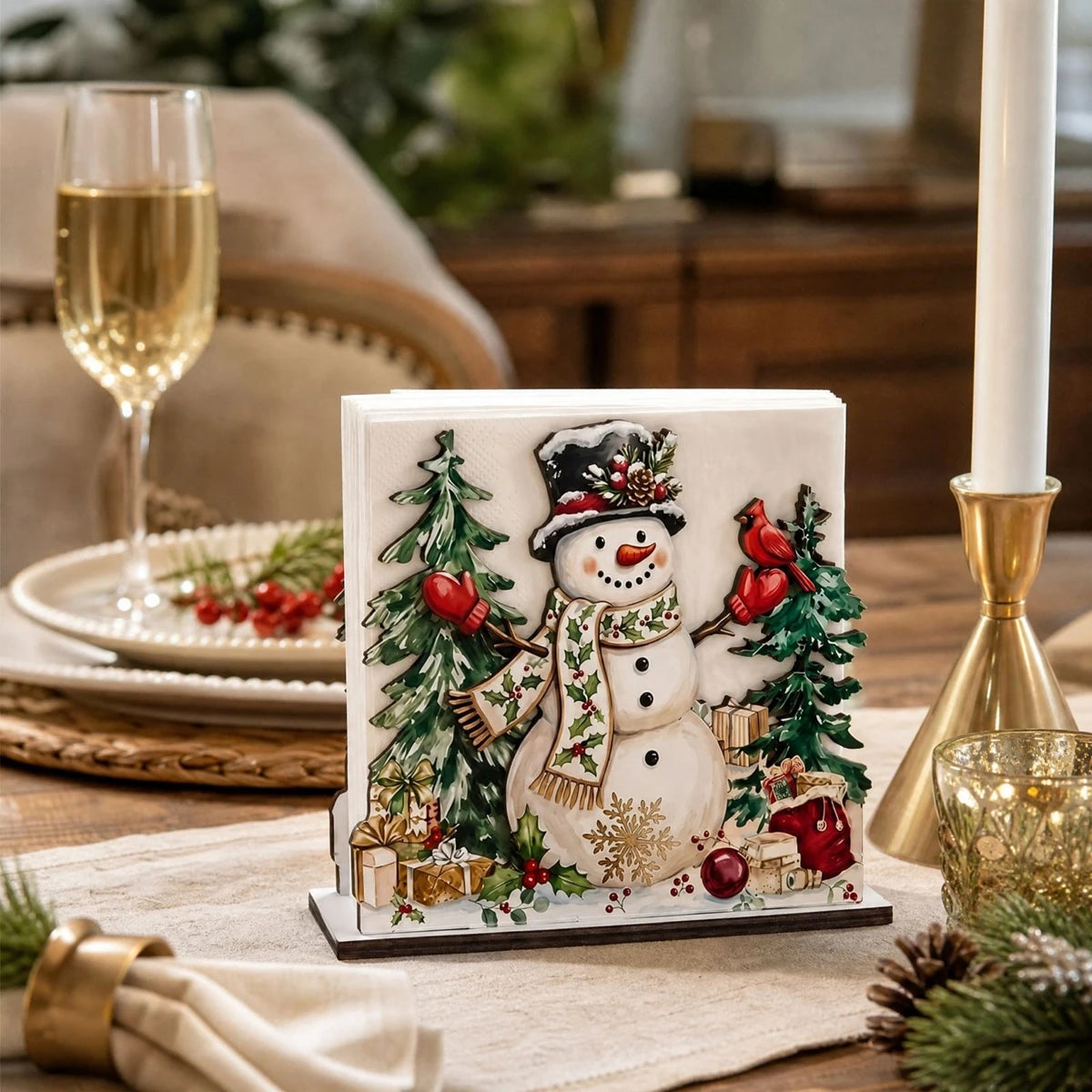 Santa Claus Wooden Napkin Holder - Holiday Tabletop Napkin & Tissue Holder, Christmas Dining Decor