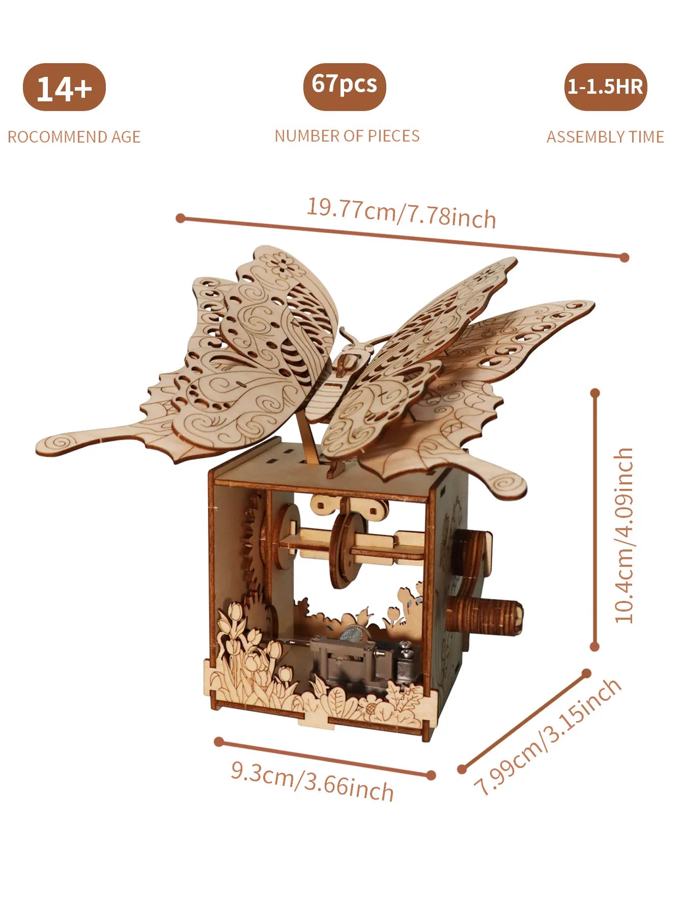 3D Wooden Butterfly Music Box DIY Puzzle You Are My Sunshine Handmade Model Kit Gift for Teens & Adults