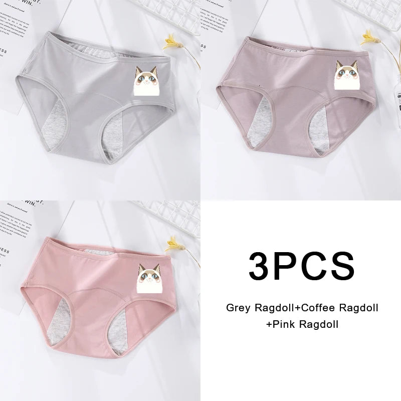 3-Pack Women's Menstrual & Postpartum Cotton Briefs – Leakproof, High Absorbency for Heavy Flow