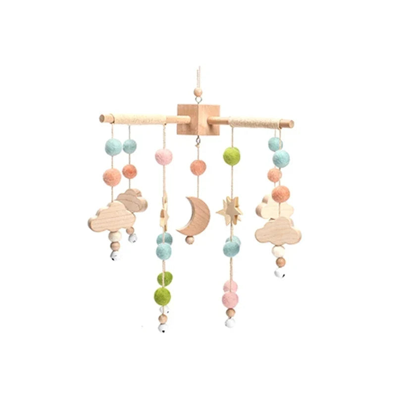 Wooden Crochet Crib Mobile with Felt Rattles – Hanging Bed Bell Toy for Newborns & Infants 0-12 Months