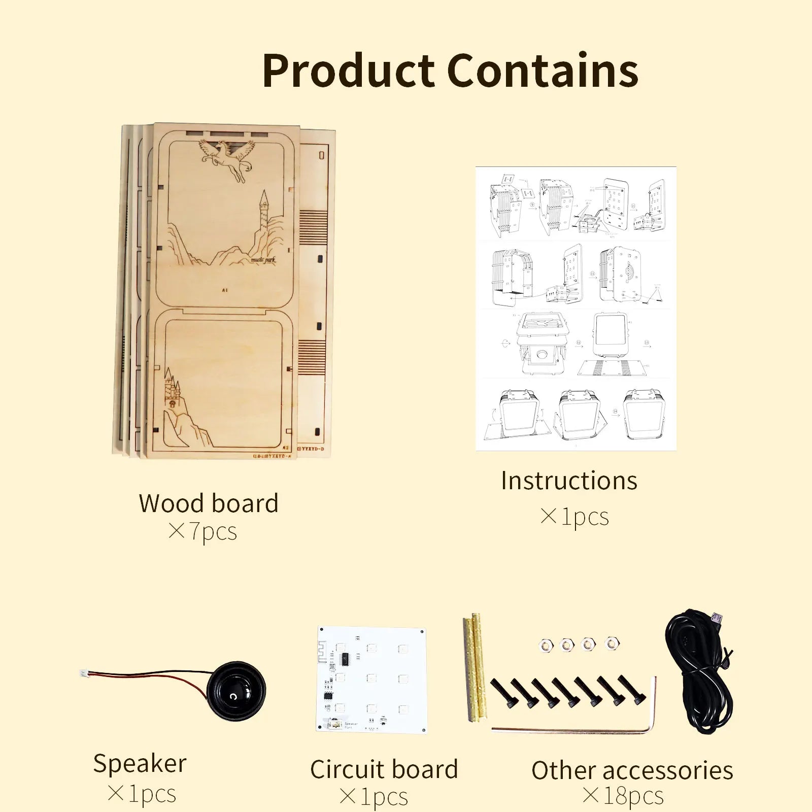 3D Wooden Castle Music Box Night Light DIY Model Kit – Handmade Puzzle Gift for Adults