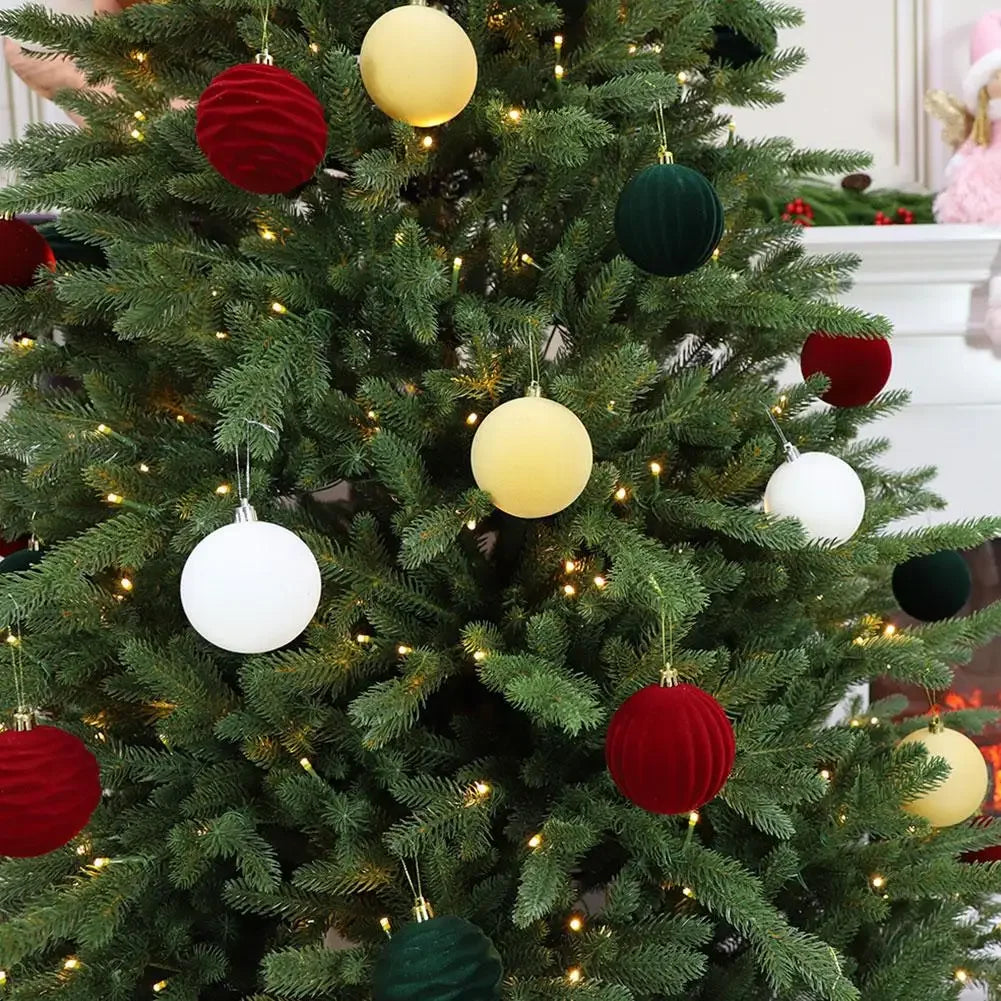 12-Pack 6 cm (2.36 in) Flocked Velvet Christmas Tree Ornaments – Hanging Baubles for Holiday Home Decor