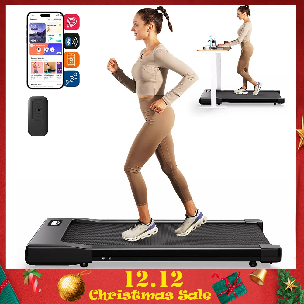 Under-Desk 2-in-1 Walking Pad Treadmill - Portable 2.5HP LED Remote Control for Home & Office