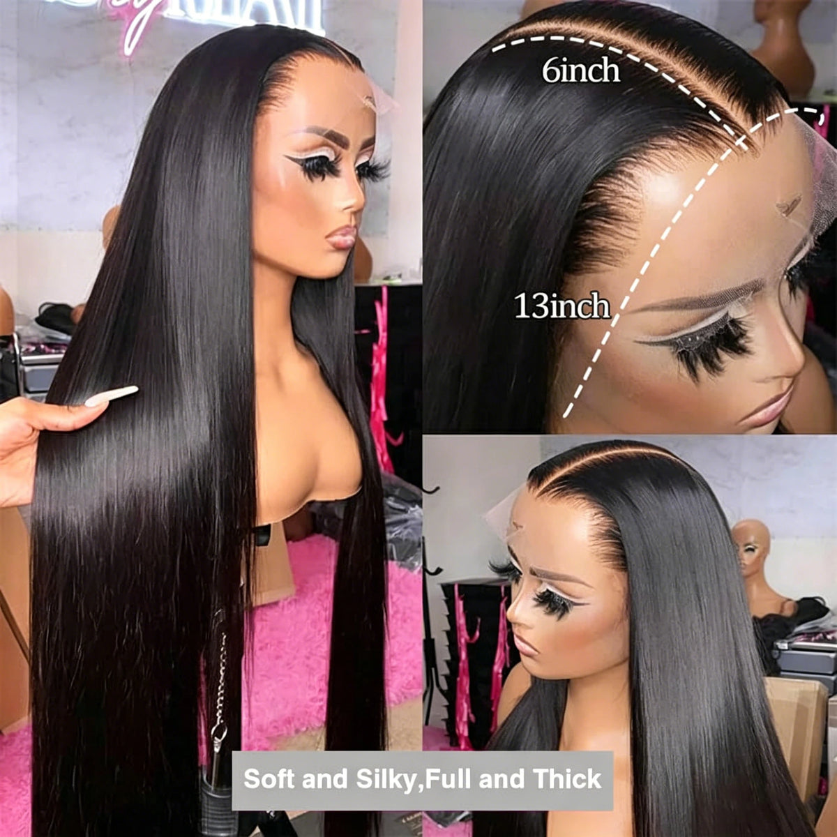 40–42 in (102–107 cm) Bone Straight Human Hair Wig, 13x4 & 13x6 HD Lace Frontal, Glueless Remy Brazilian