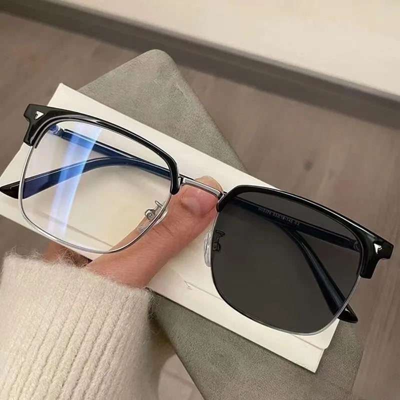 Photochromic Blue Light Blocking Computer Glasses – Square Metal Frame, Unisex, Replaceable Lenses