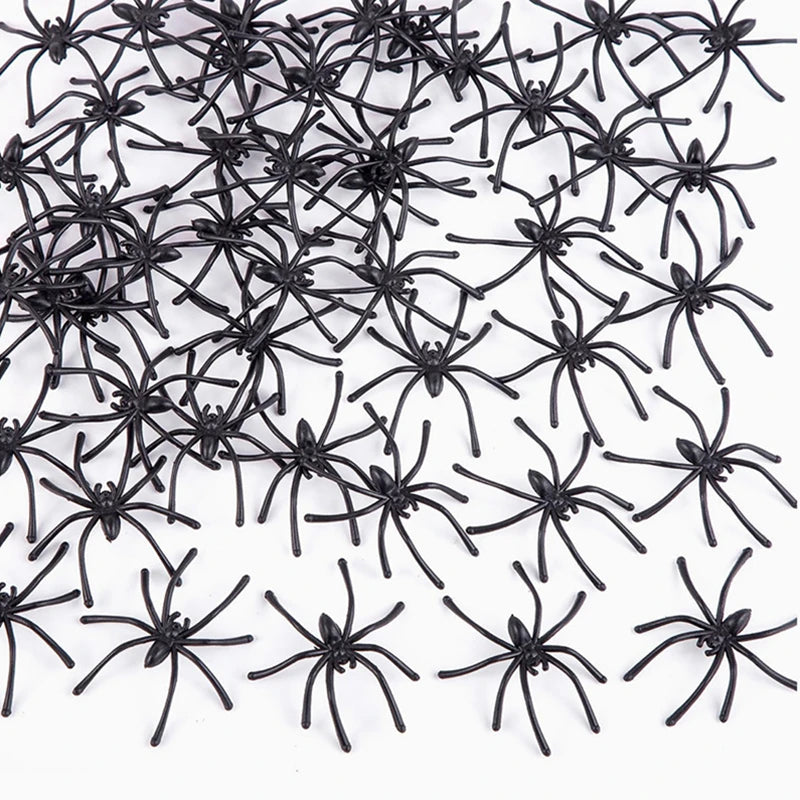 20/40/100-Pack Luminous Black Plastic Spiders – Small Halloween Party Decorations & Prank Toys