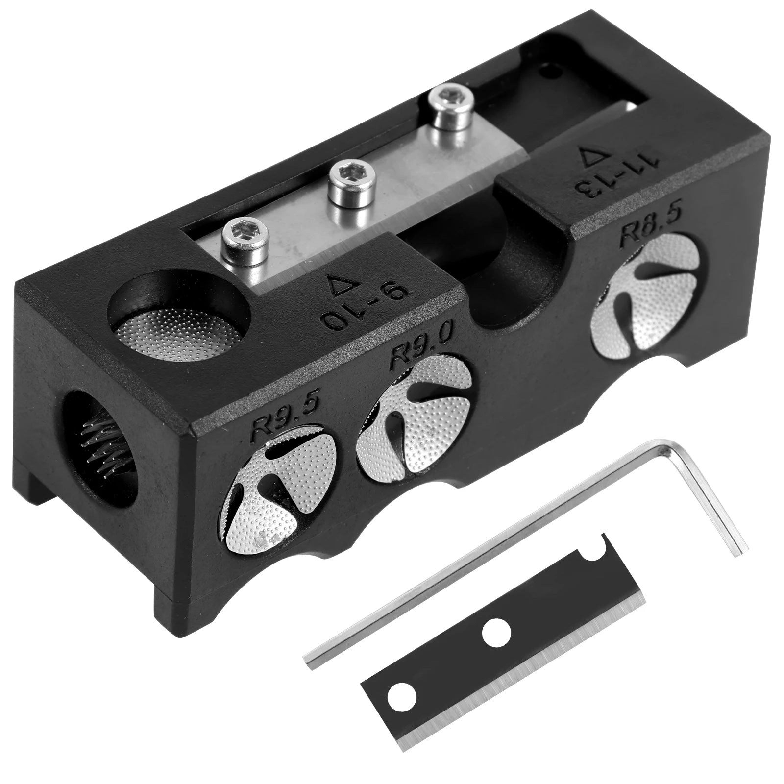 11-in-1 Pool Cue Tip Repair Tool — Aluminum Alloy Billiard Cue Tip Shaper with Wrench & Replacement Blade