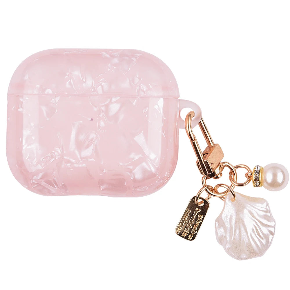 Leopard Pearl Keychain Silicone Case for AirPods Pro & AirPods - Shockproof TPU Soft Cover (USB-C Compatible)