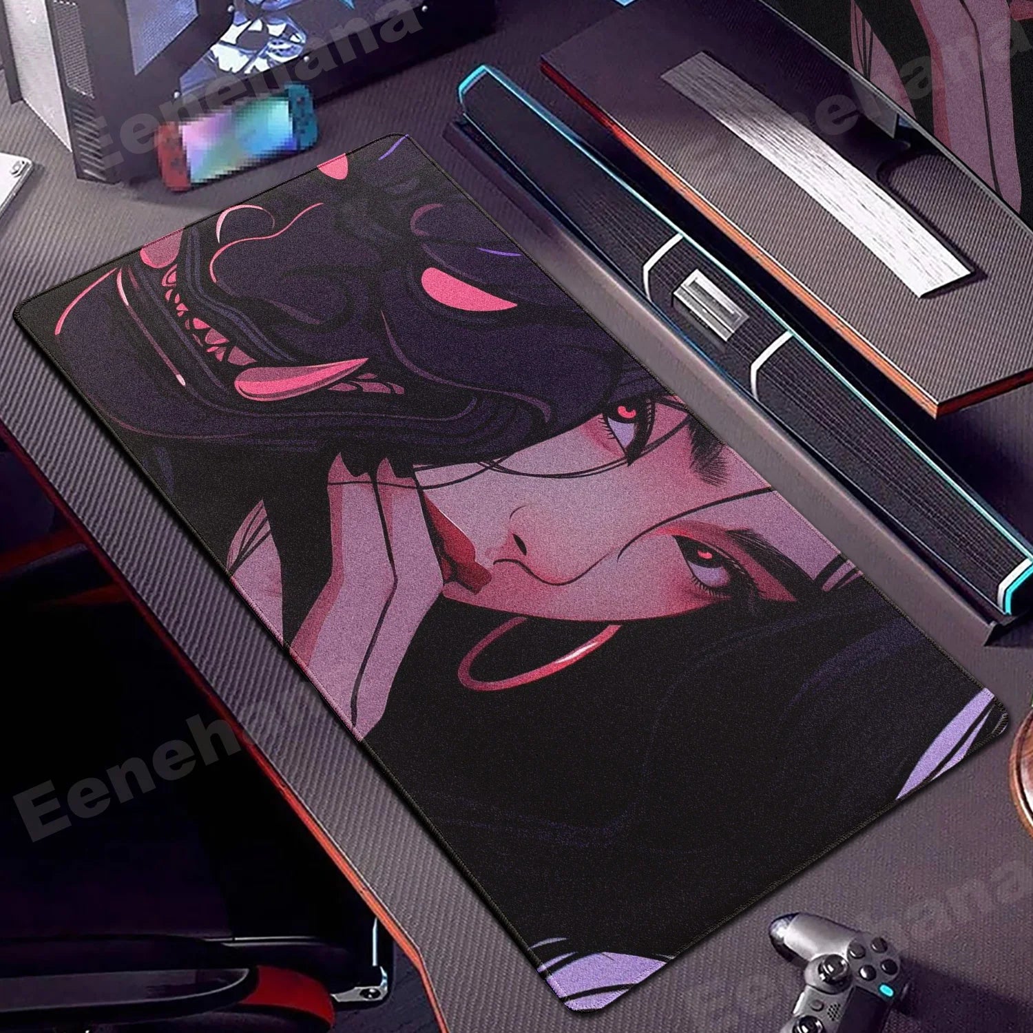 Japanese Mask Girl XXL Gaming Mouse Pad 90 x 40 cm (35.4 x 15.7 in) Non-Slip Desk Mat for Keyboard & Mouse