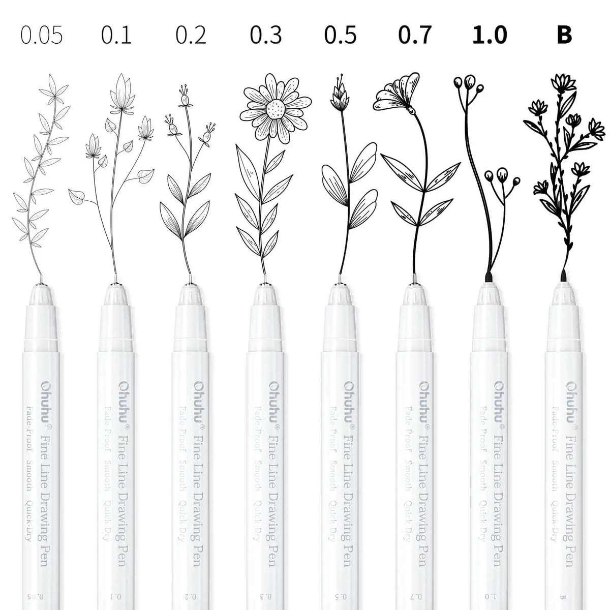 Micro Fineliner Pen Set 8-Pack, Ultra-Fine to Brush Tips, Waterproof Black Ink for Drawing, Sketching, Journaling and Manga