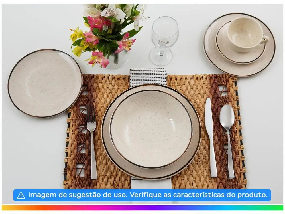 20-Piece Ceramic Dinner and Tea Set - Round Beige & Brown, Serves 4