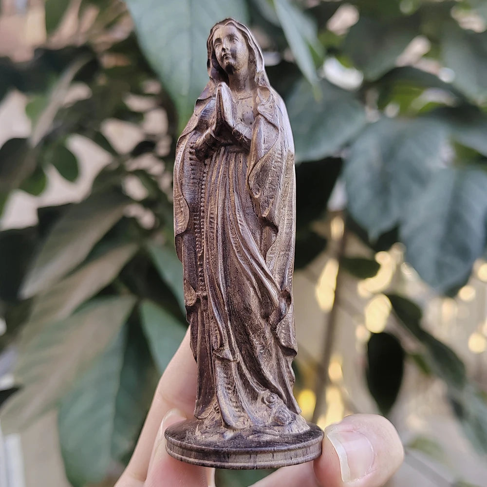 Hand-Carved Wooden Virgin Mary Figurine – Polished Tabletop Statue, Traditional Religious Home Decor & Gift