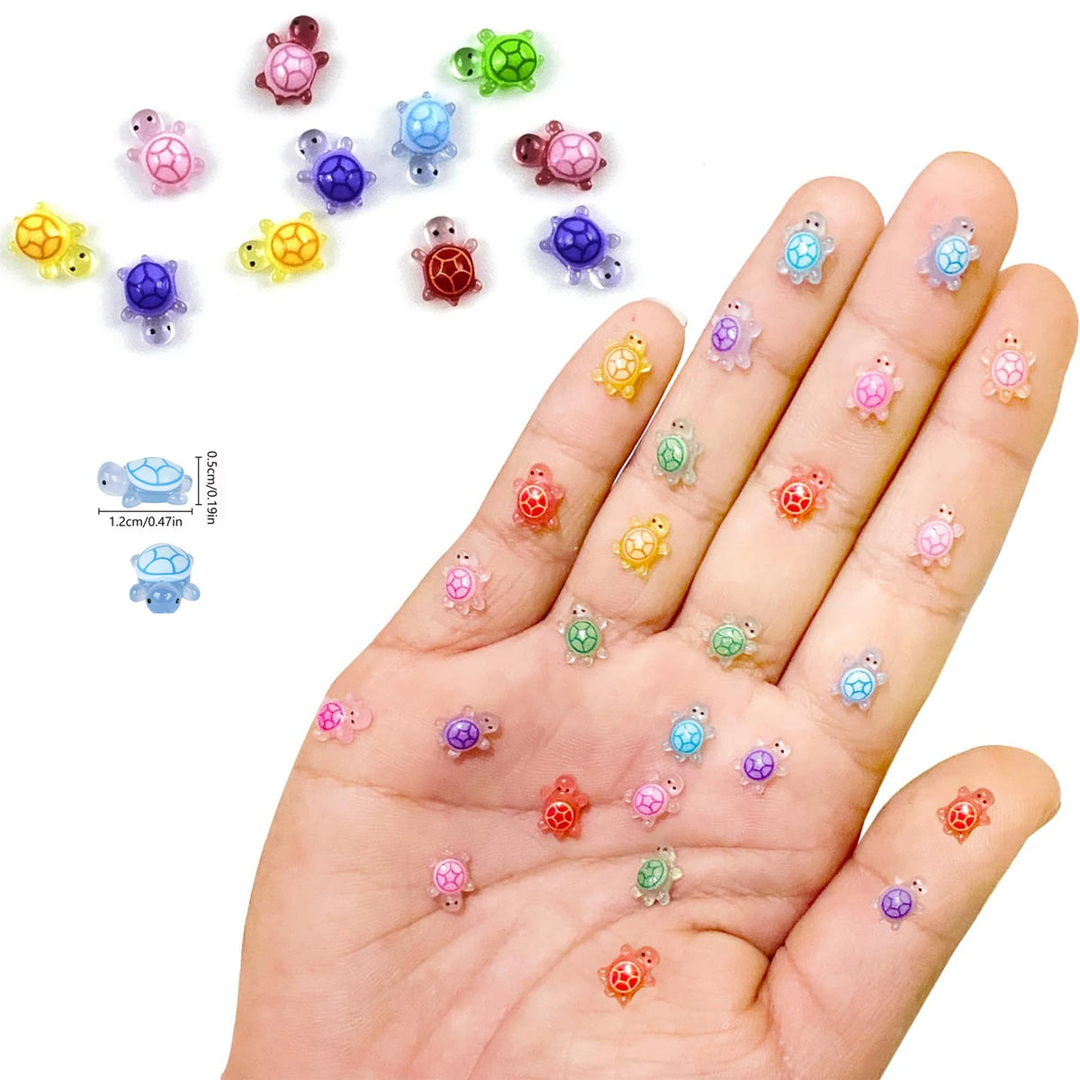 50/100-Pack Mini Glow-in-the-Dark Turtle Ornaments – Luminous Resin Miniatures for Fairy Garden, Terrarium, Home Decor and Crafts